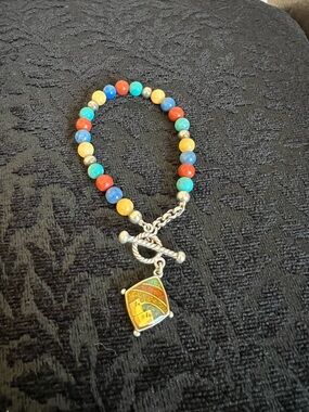 Carolyn Pollack Relios Sterling Silver multi-gemstone bead Toggle CharmBracelet